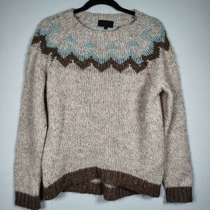 Made In Italy Alpaca Wool Blend Beige Blue Gold Brown Chevron Knit Sweater Sz L
